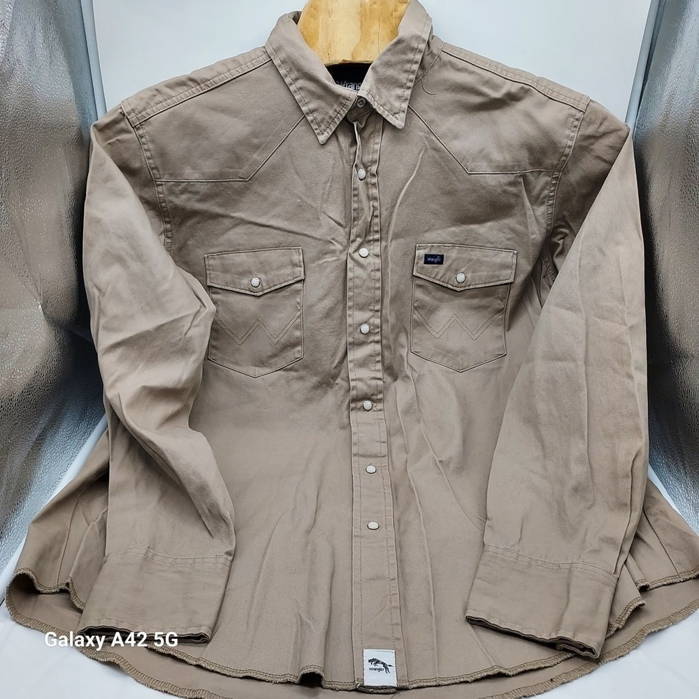 Wrangler Western‎ Shirt Mens XL Beige Cowboy Rodeo Long Sleeve Button Up